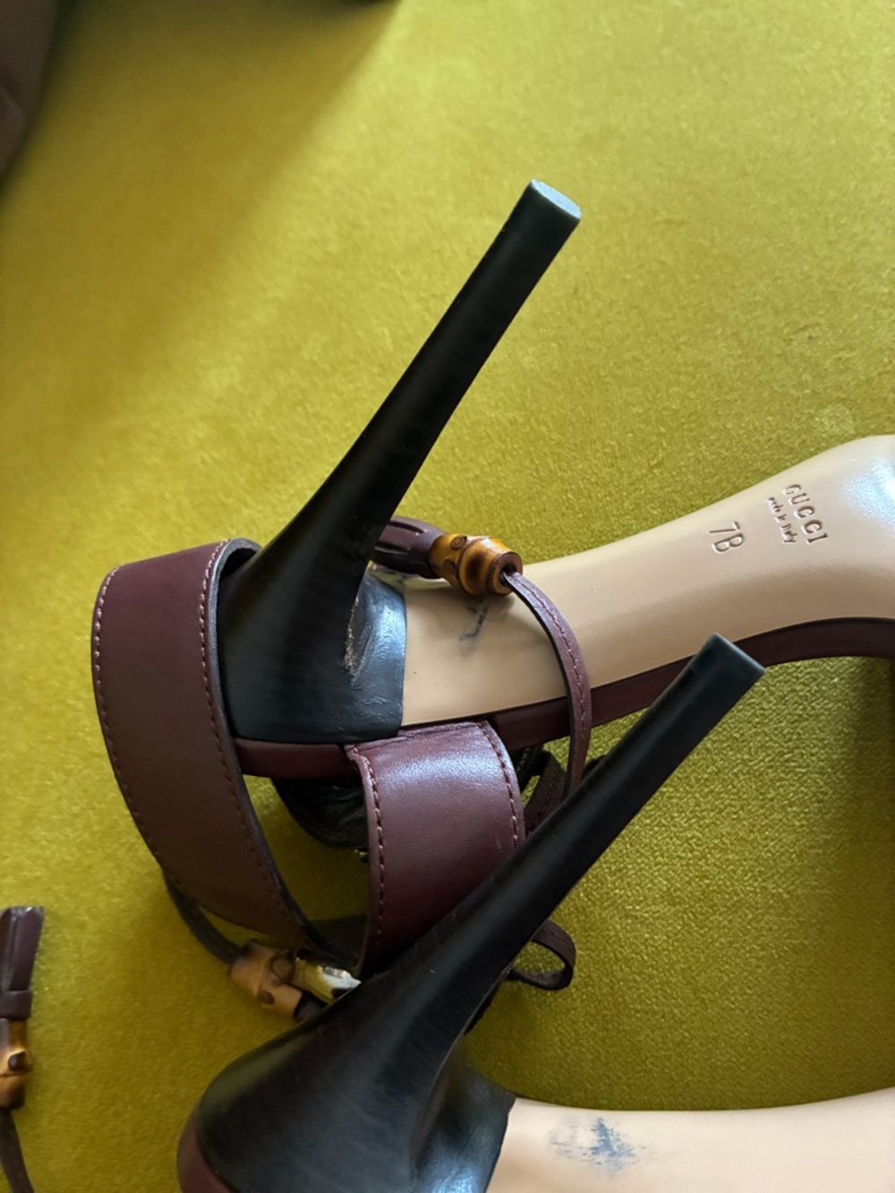 No box no dust bag - like new Gucci Dark Brown Leather High-Heel Lace-Up Sandals - Picture 8 of 8